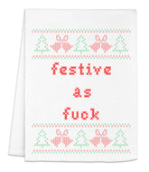 Festive as Fuck Cross Stitch Kitchen Towel