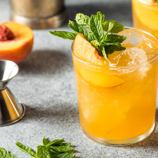 Summer peach cocktail recipe, peach bourbon smash recipe, refreshing summer cocktail