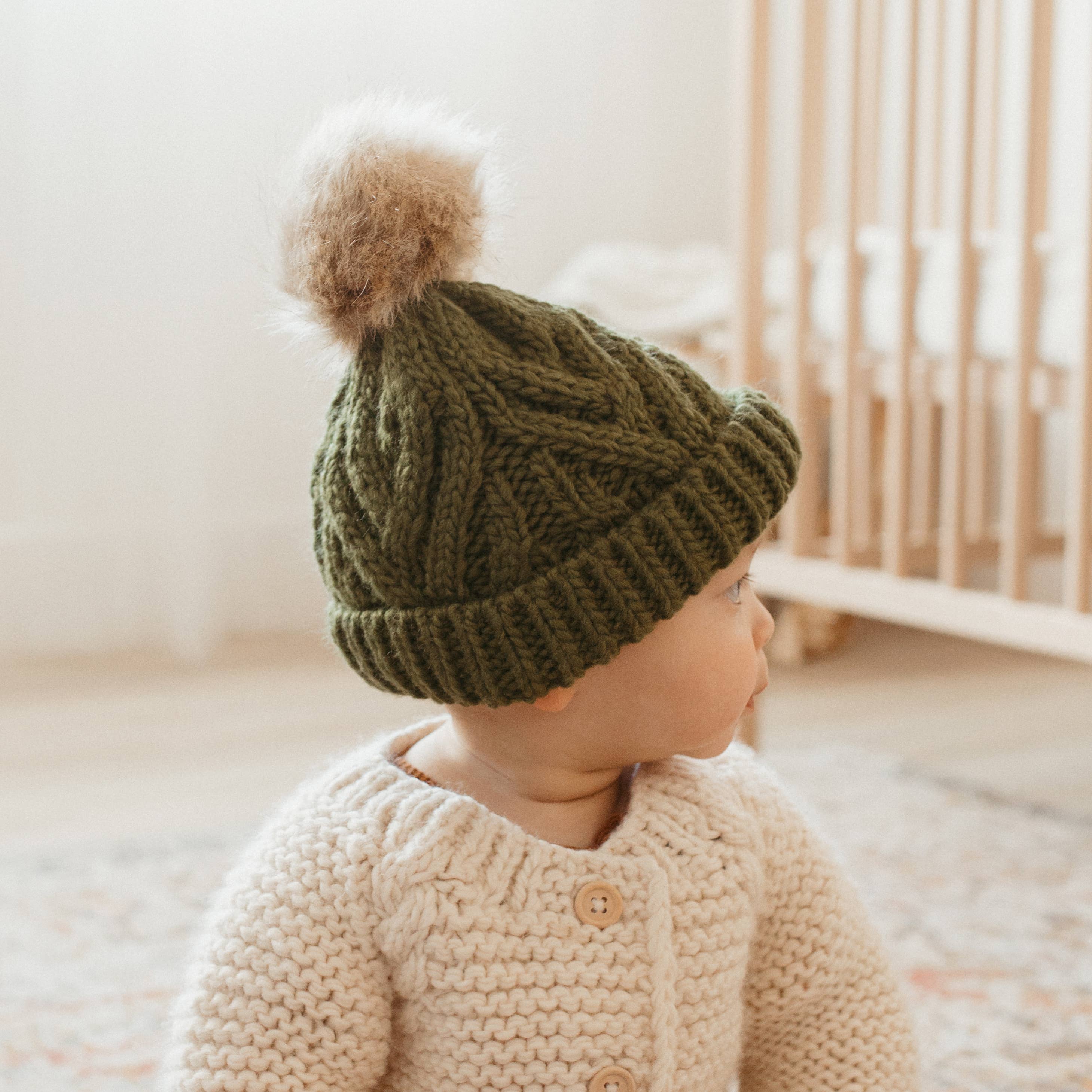 Mossy Pom Pom Beanie Hat for Baby & Kids