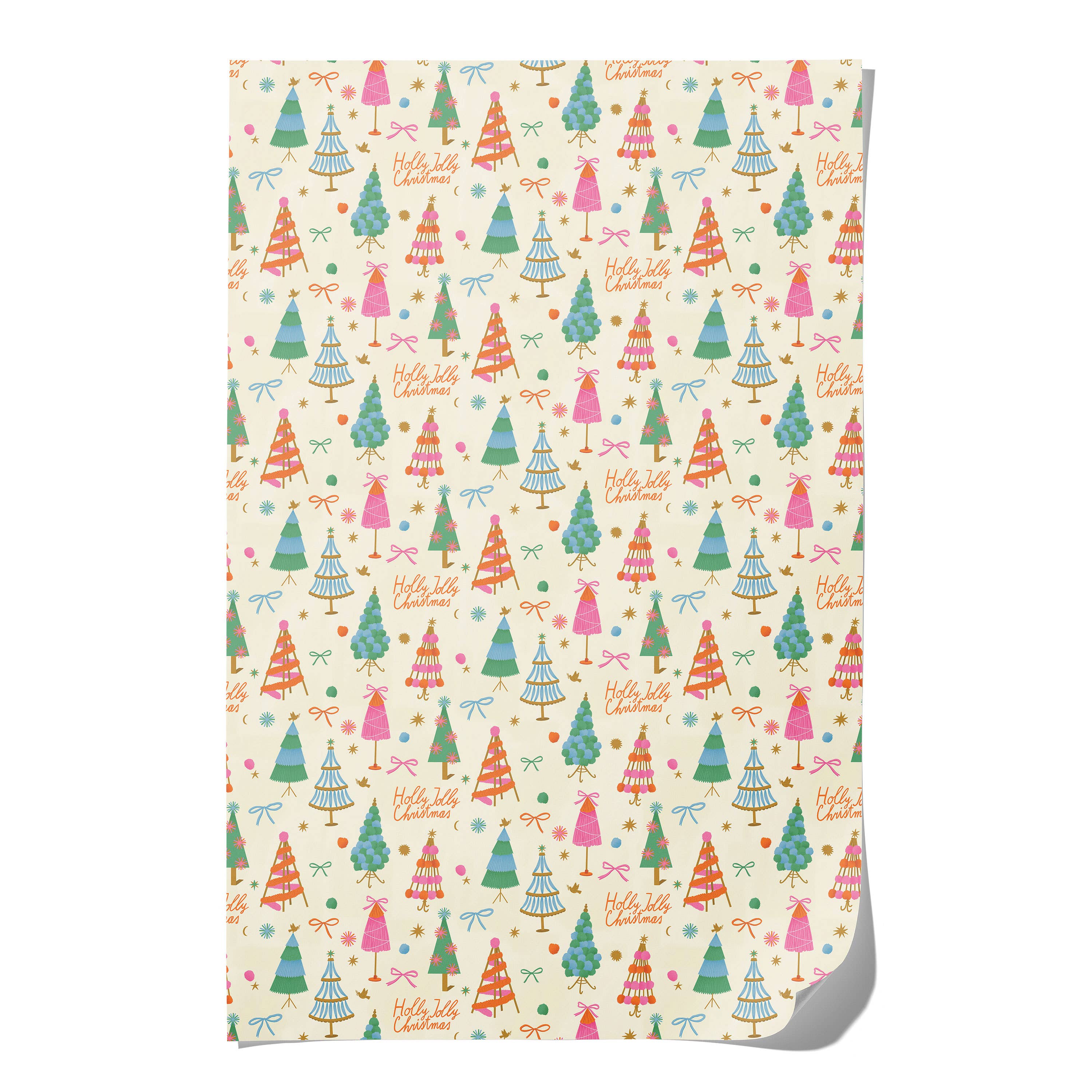 Holly Jolly Trees Holiday Wrapping Paper Sheet