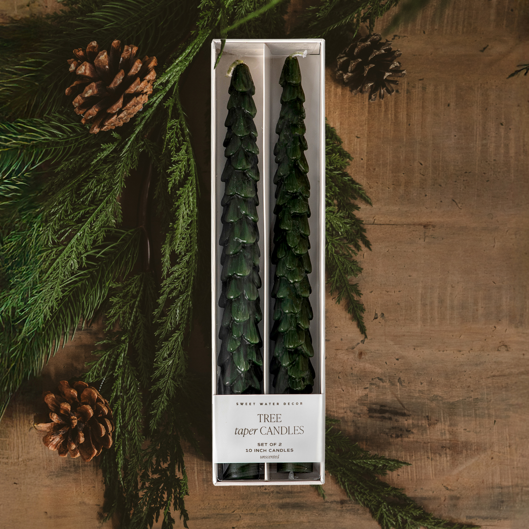 Green Tree Taper Candles Set