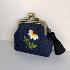 Daisy Embroidered Denim Coin Purse