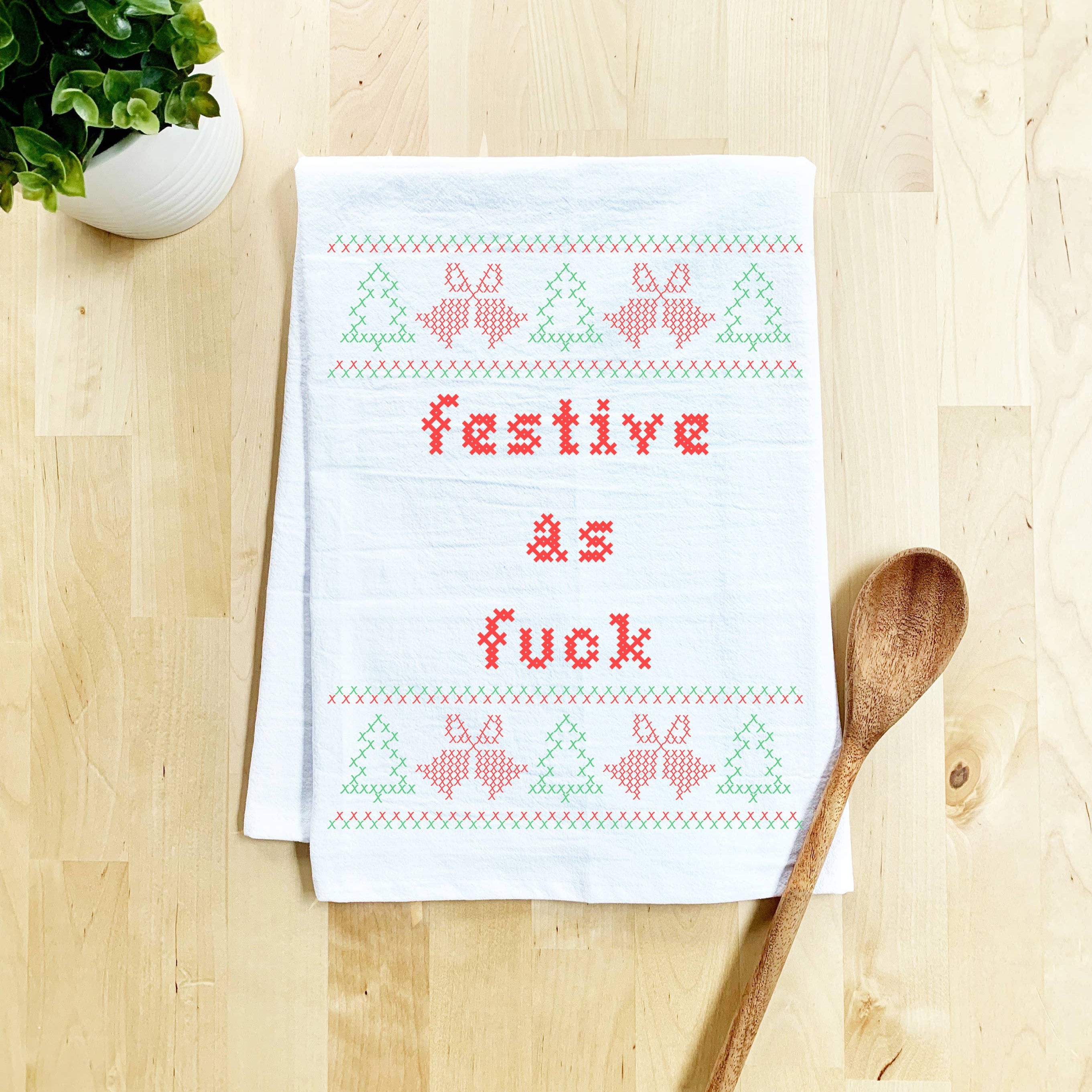 Festive as Fuck Cross Stitch Kitchen Towel