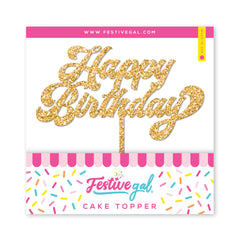 Happy Birthday Gold Glitter Cake Topper