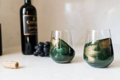 Emerald Marbled Stemless Wine Glass Set