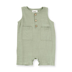 Green Crop Linen Baby Romper