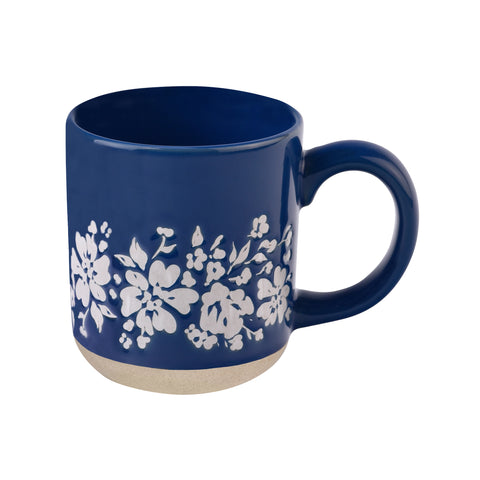 Blue Floral Stoneware Coffee Mug
