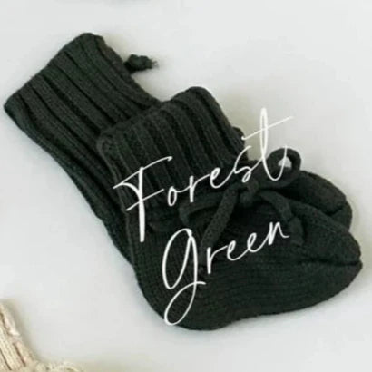 Cotton Knit Baby Booties - Forest Green