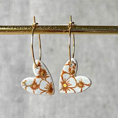 Calico Heart Hoop Earrings