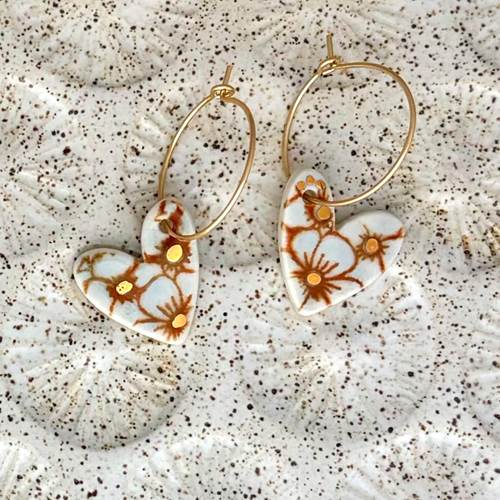 Calico Heart Hoop Earrings