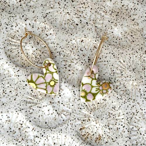 Calico Heart Hoop Earrings