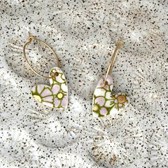 Calico Heart Hoop Earrings