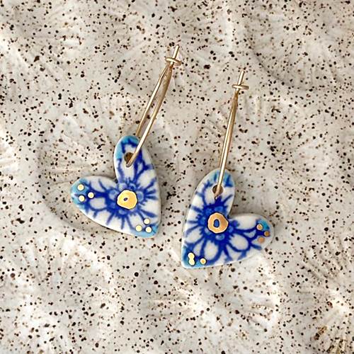 Calico Heart Hoop Earrings