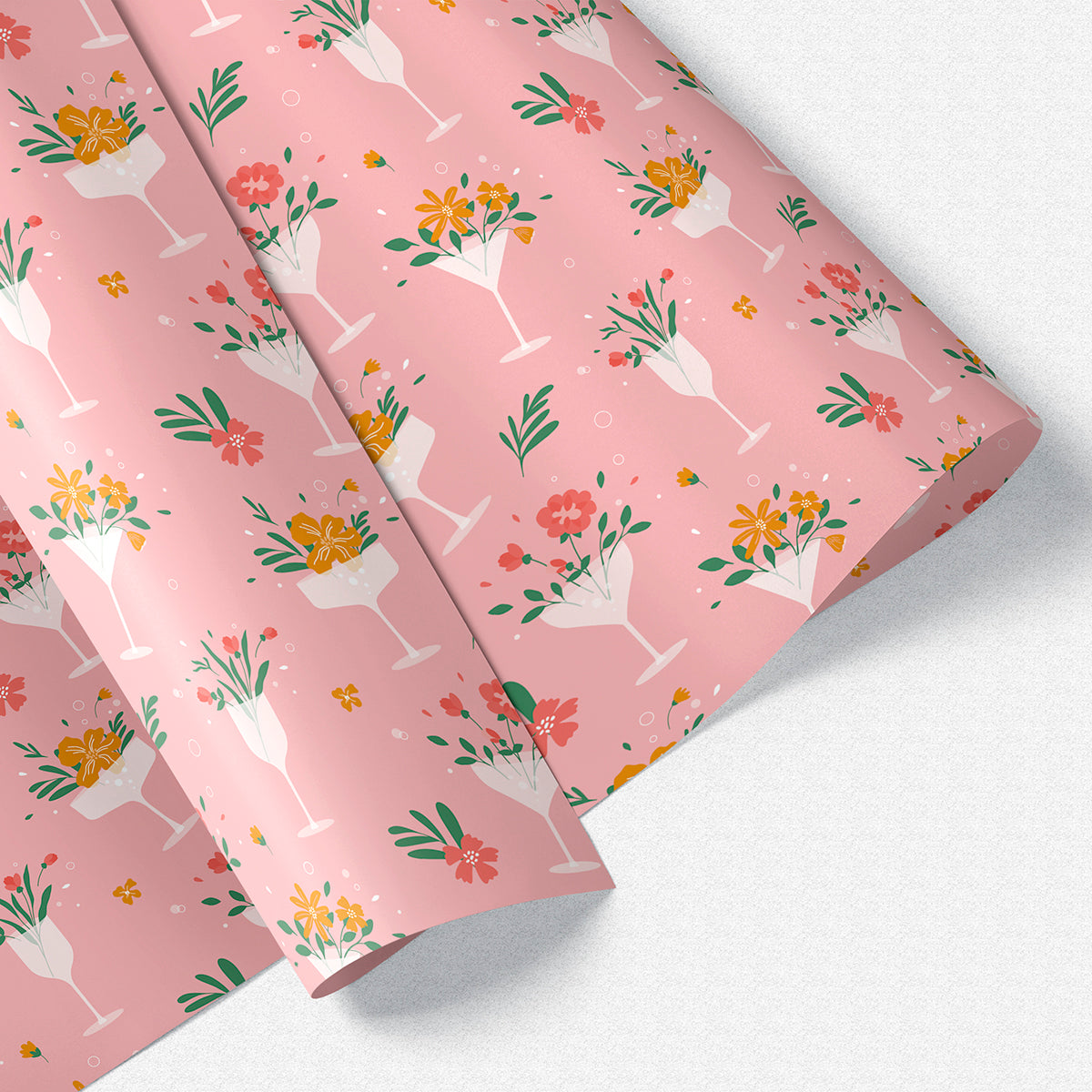 Cheers Floral Cocktails Gift Wrap Sheet