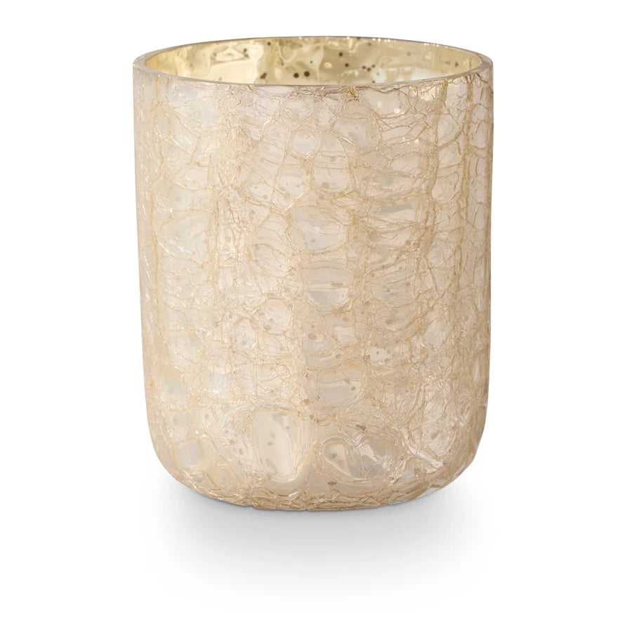 Winter White Crackle Glass Candle