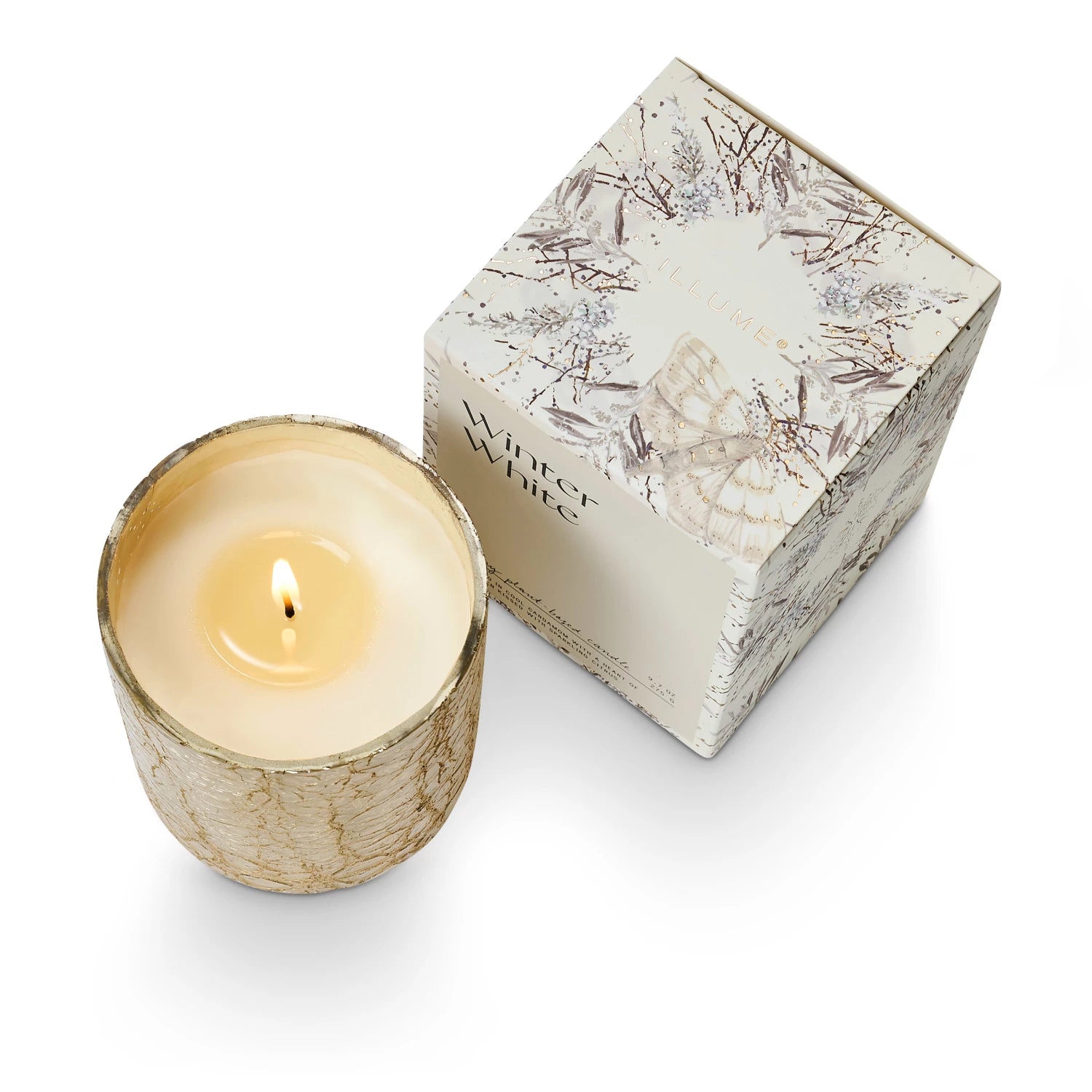 Winter White Crackle Glass Candle