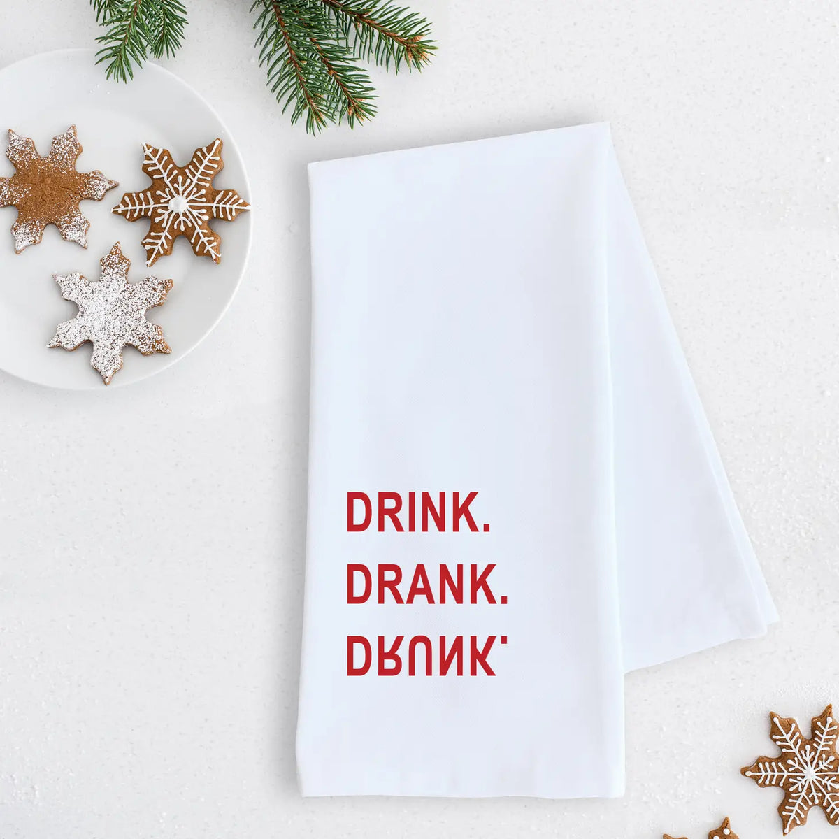 Drink. Drank. Drunk. - Holiday Tea Towel