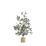 Frosted Eucalyptus Tree with Red Berries on Birch Base
