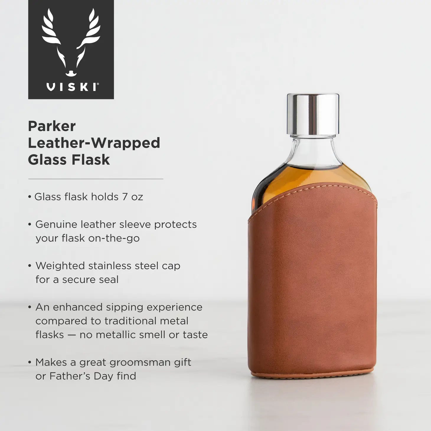 Parker Leather-Wrapped Glass Flask