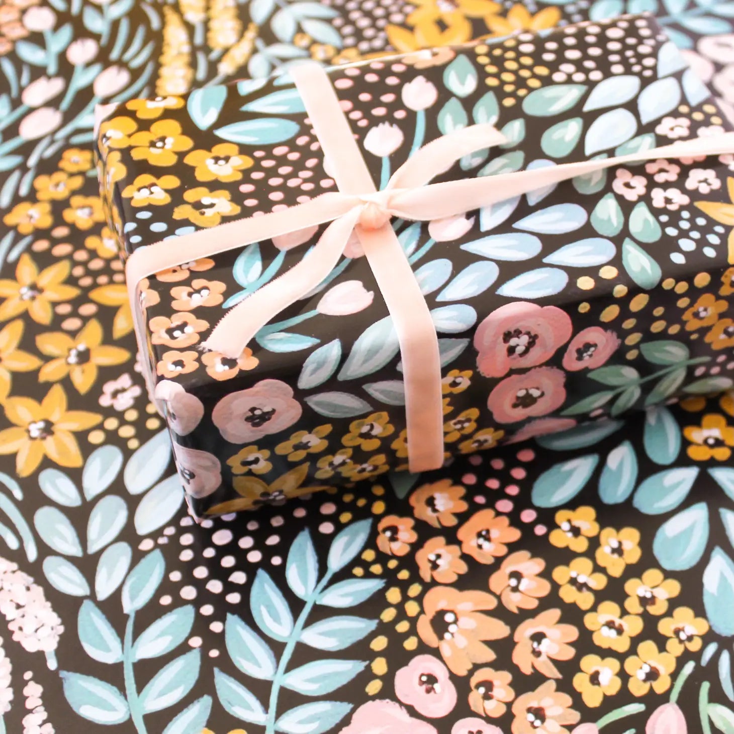 Black Floral Gift Wrap Sheets