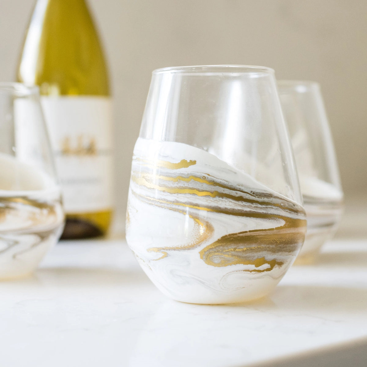 Gold Quartz Stemless Wine Glass Set