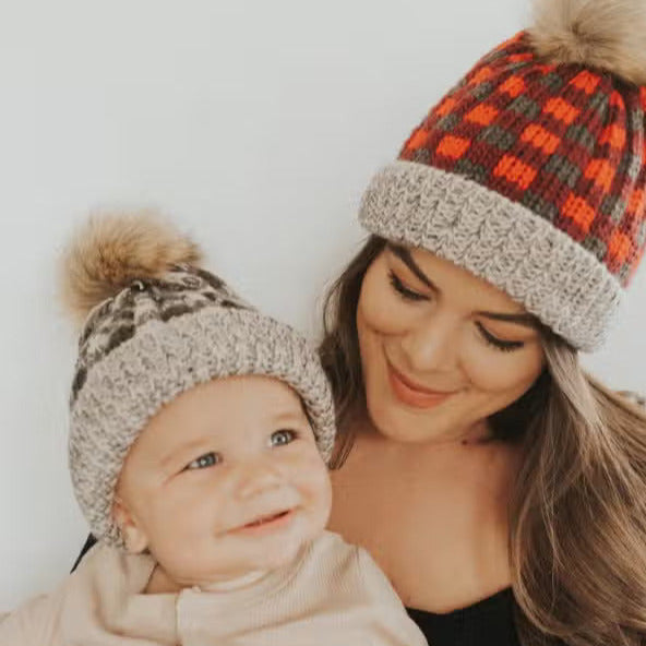 Creamy grey pom beanie