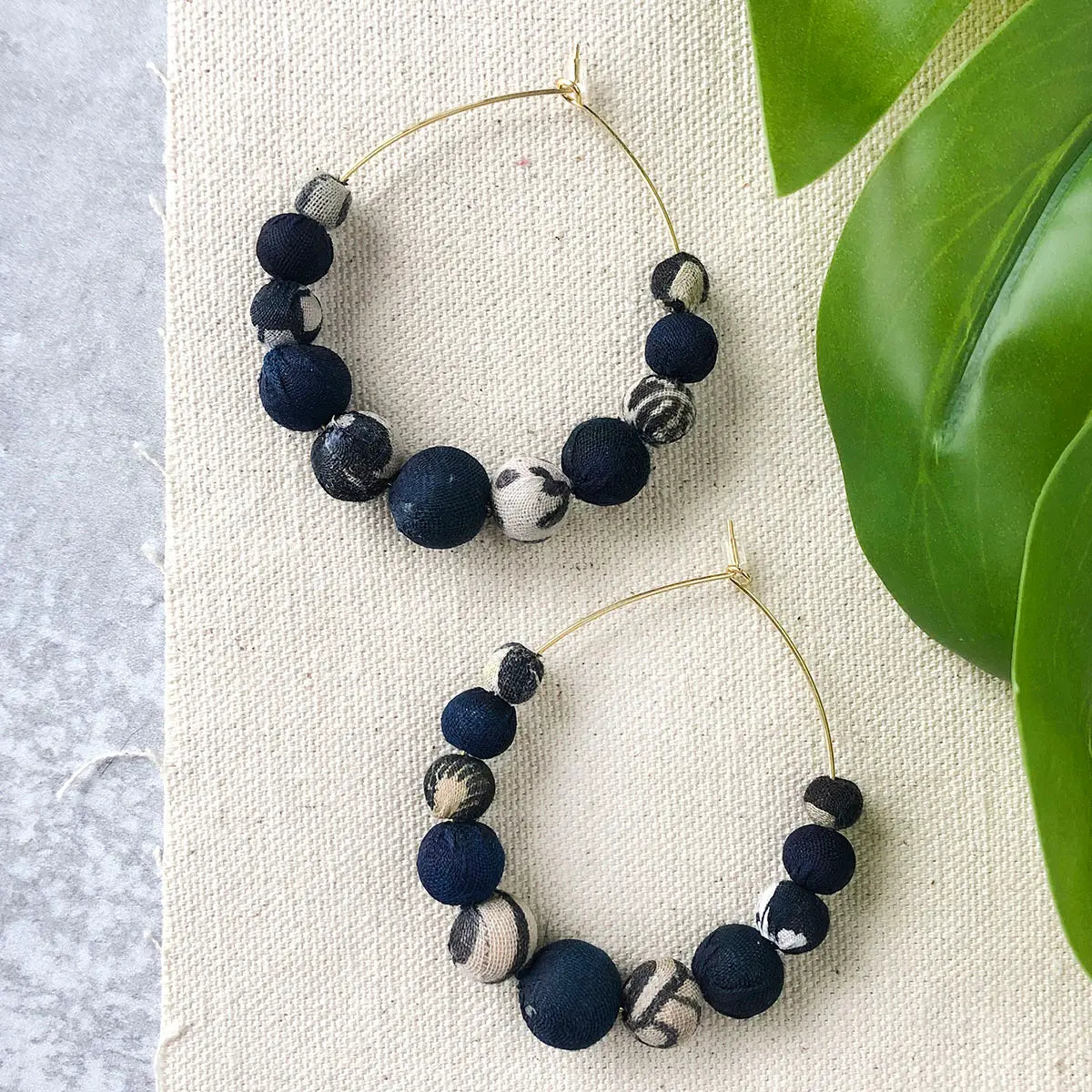 Kantha Indigo Graduated Hoop Earrings