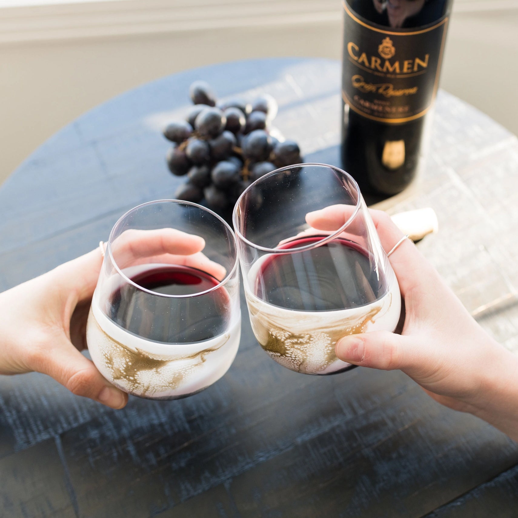 Gold Quartz Stemless Wine Glass Set