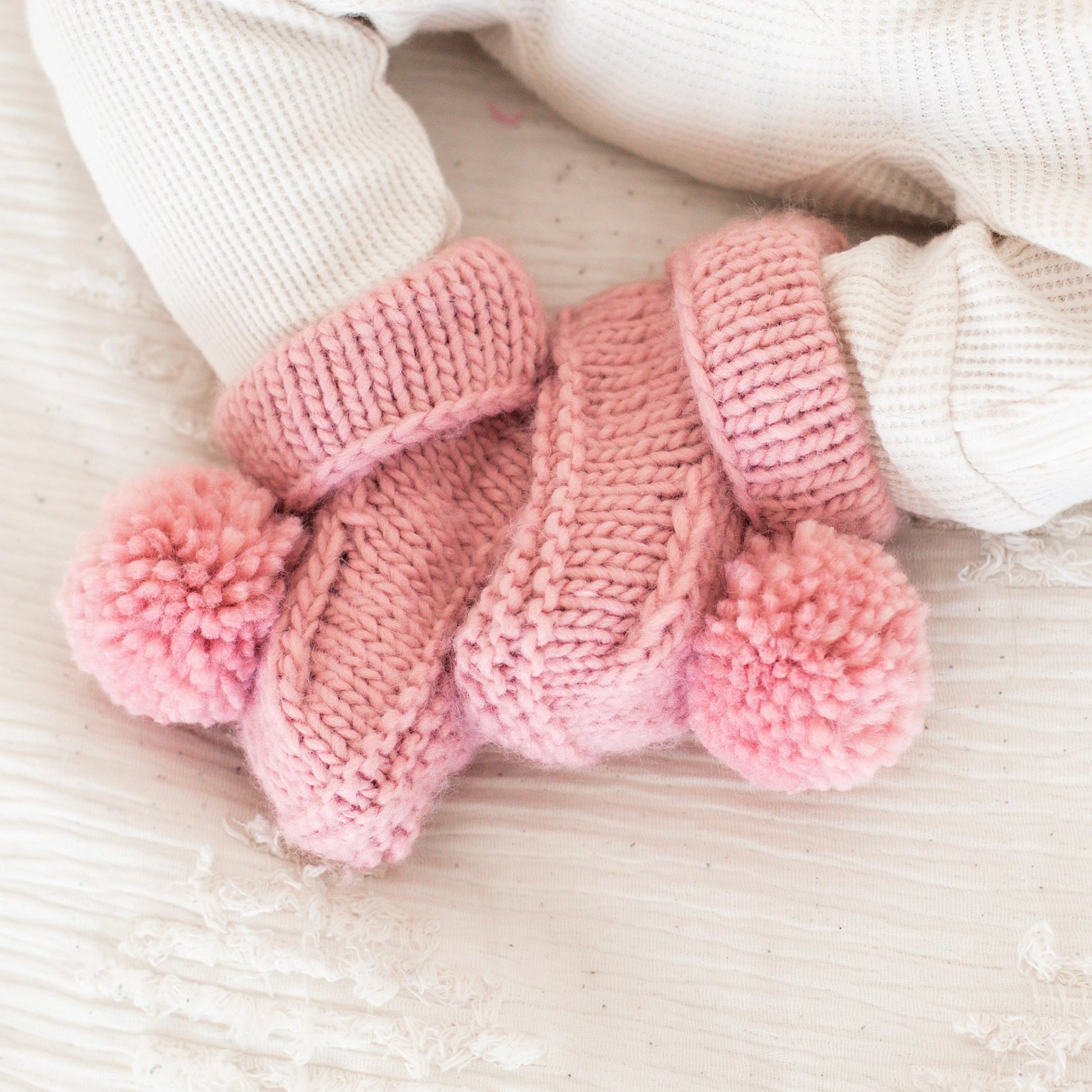 Garter Stitch Pom Pom Baby Booties