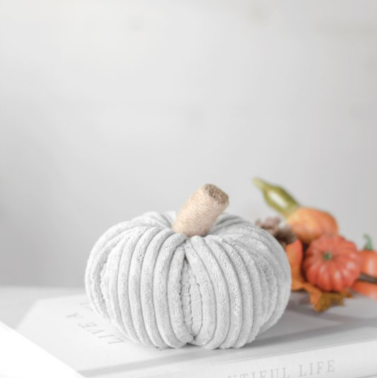 Grey Velvet Stuffed Pumpkin