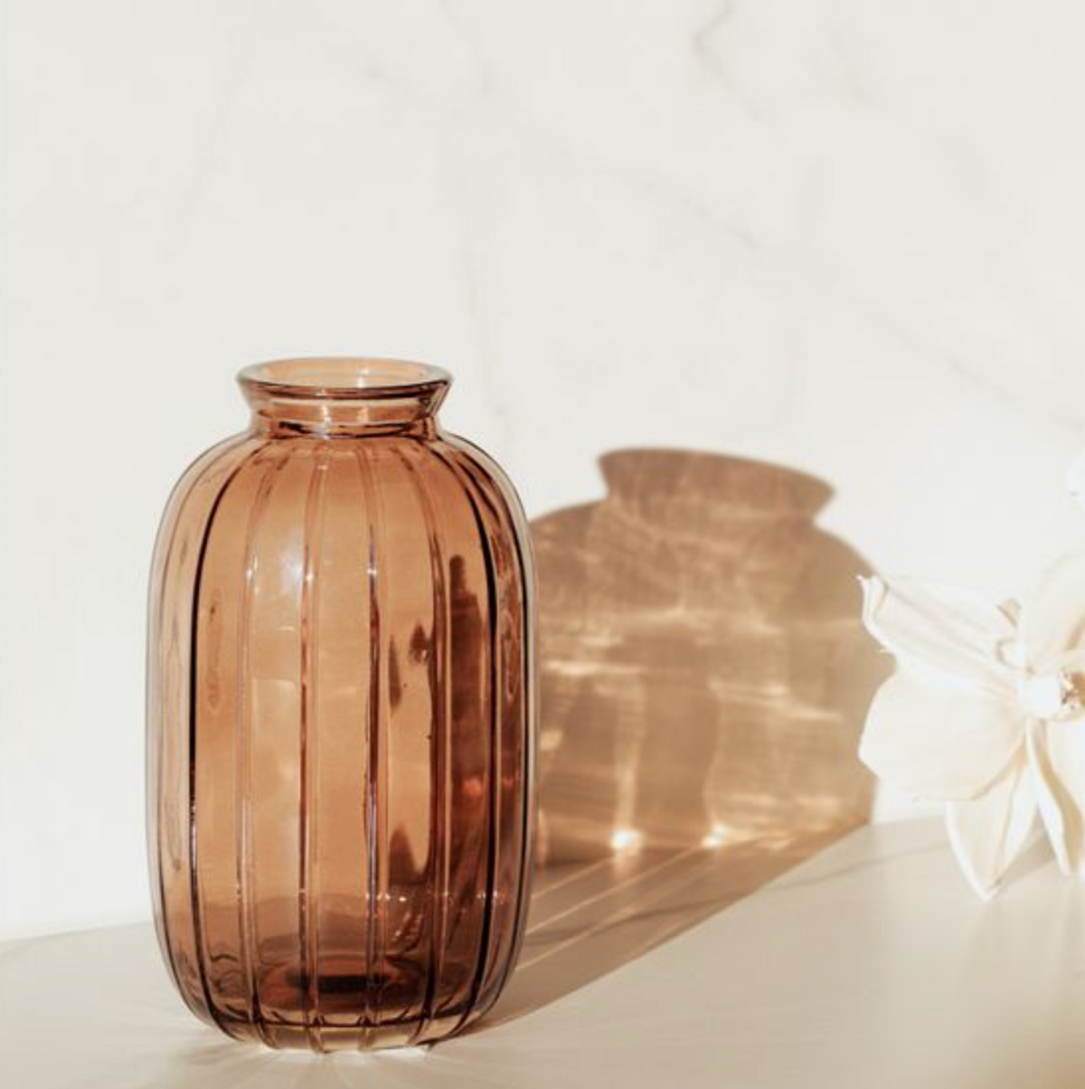 Amber Ribbed Glass Bud Vase