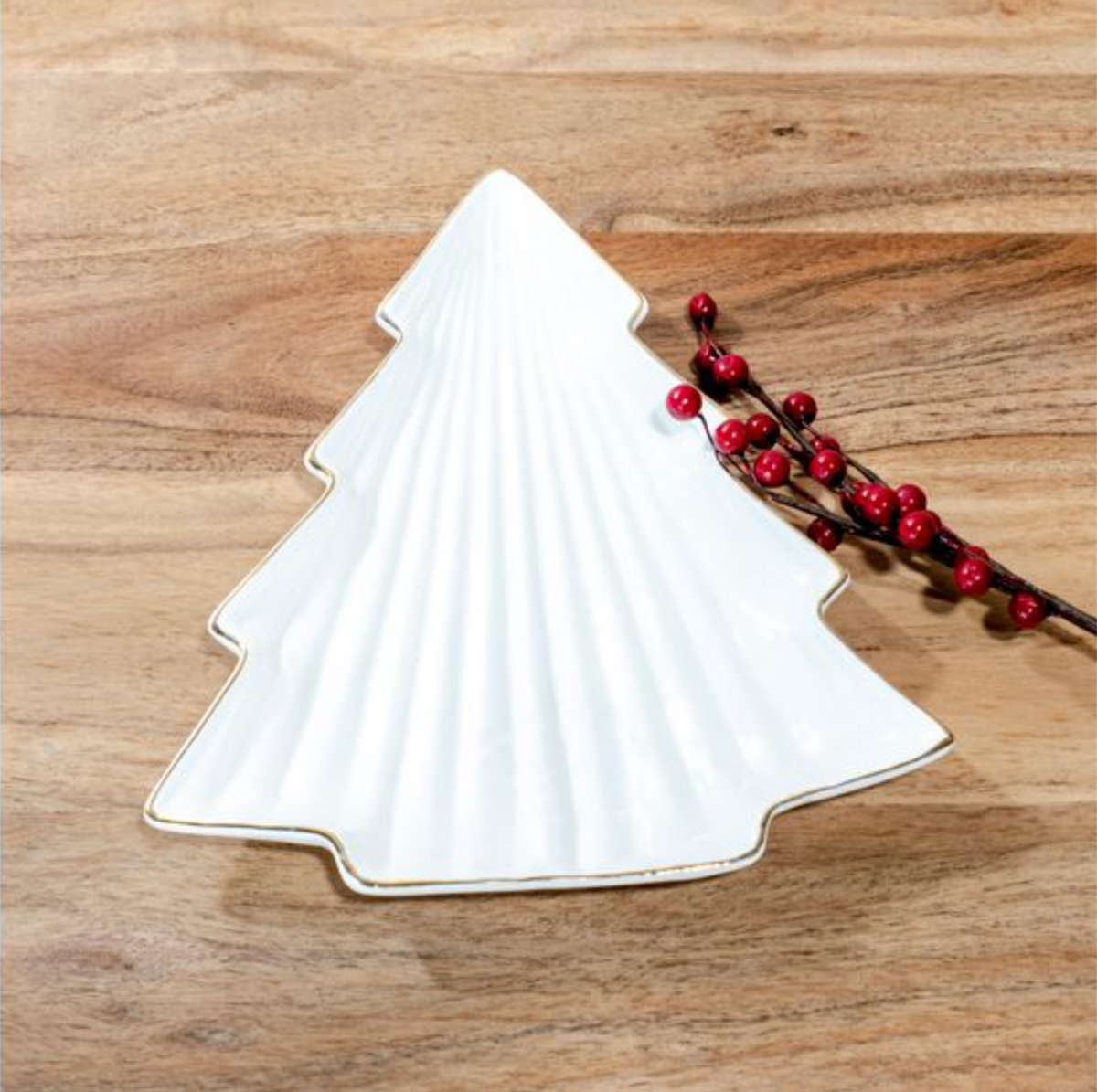 White Ridged Christmas Tree Plate