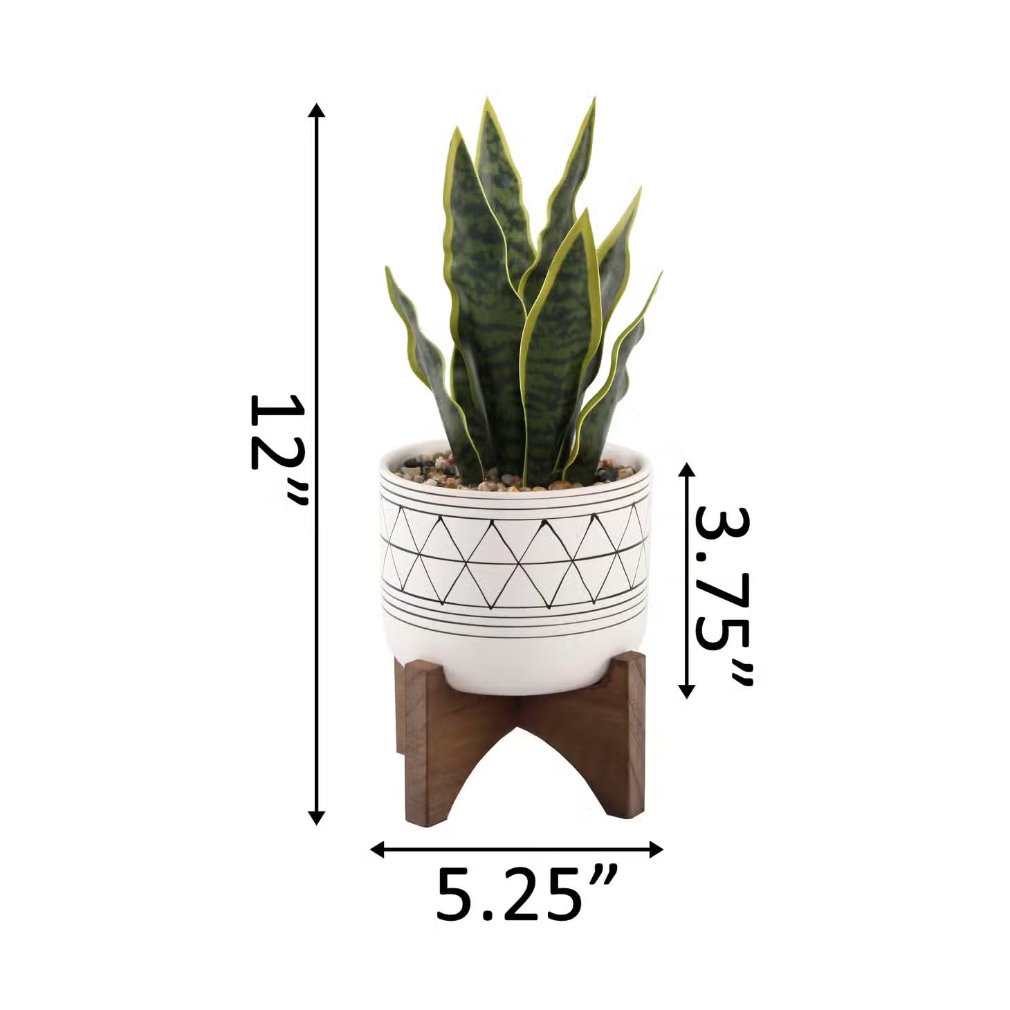 Faux Snake Plant Geo Ceramic Planter with Wood Stand