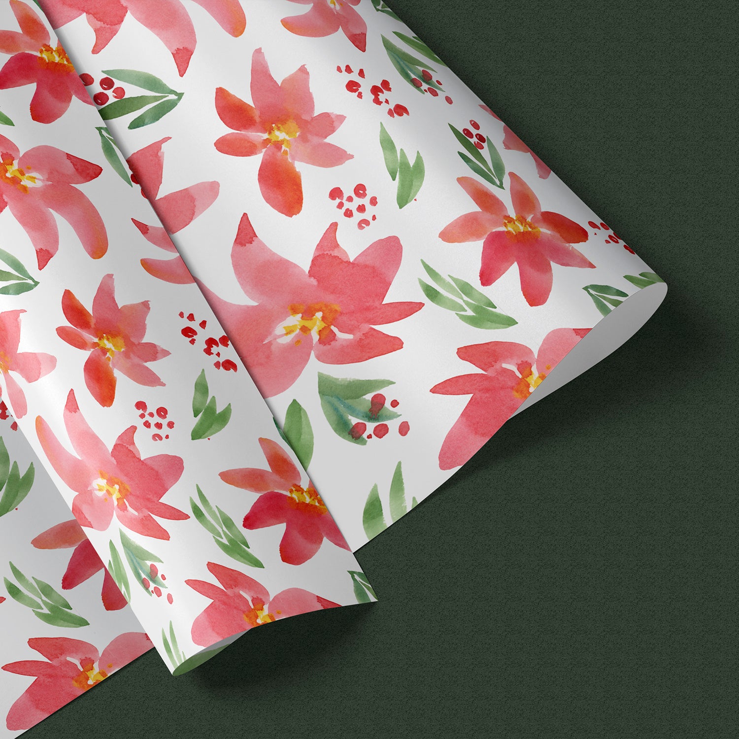 Holiday Wrapping Paper Poinsettia Christmas Flower Holiday Gift Wrap 3  Sheets 