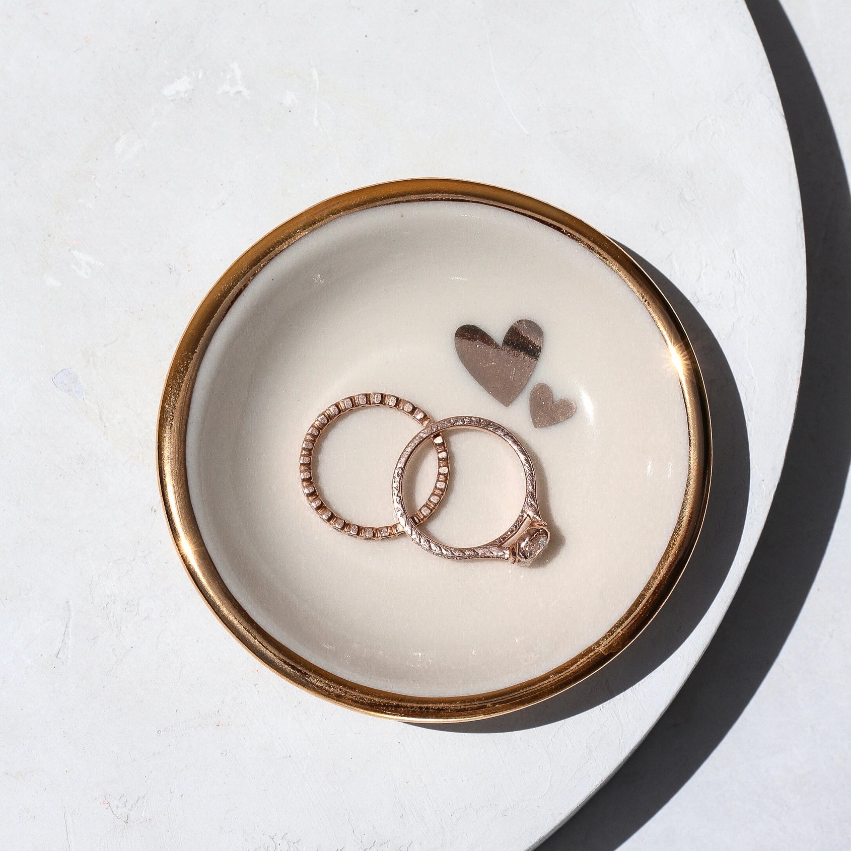 White Double Heart Ring Dish