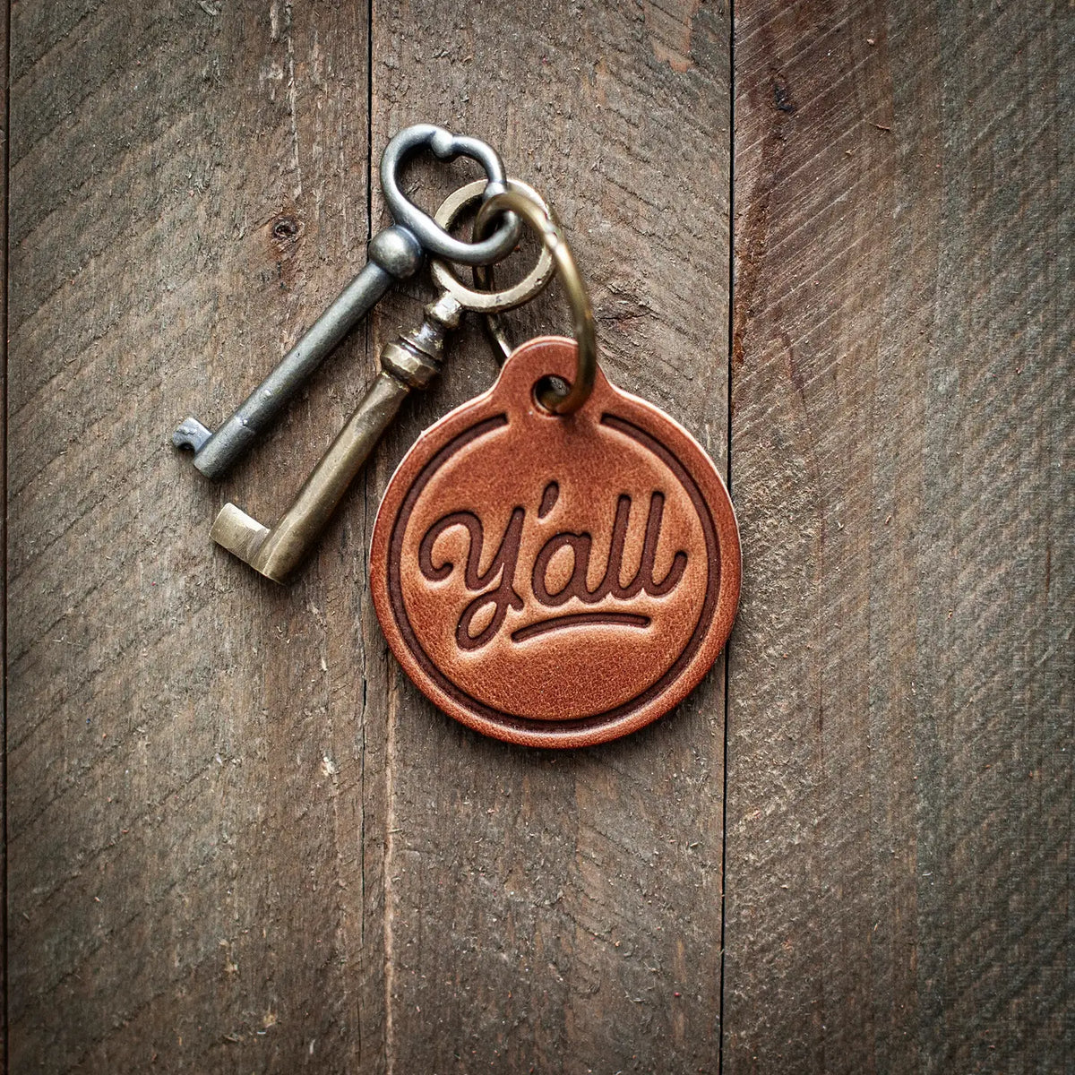 Y'all Leather Circle Keychain