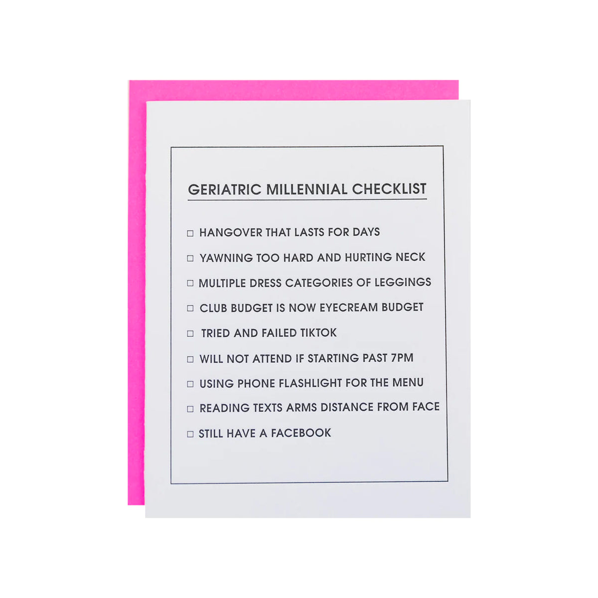 Geriatric Millennial Checklist Card