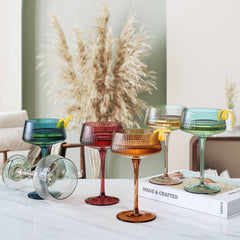Colored Ribbed Coupe Glasses
