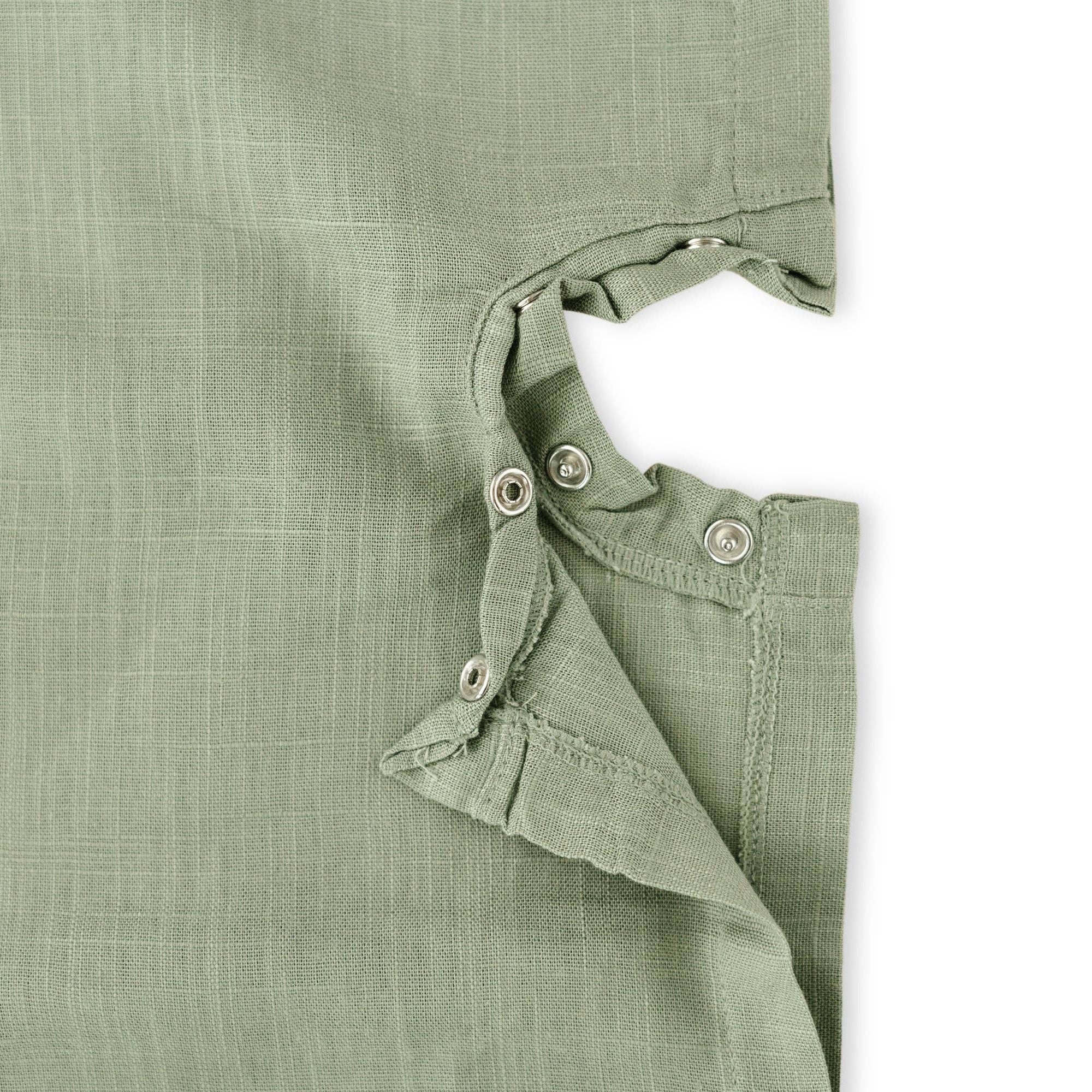 Green Crop Linen Baby Romper