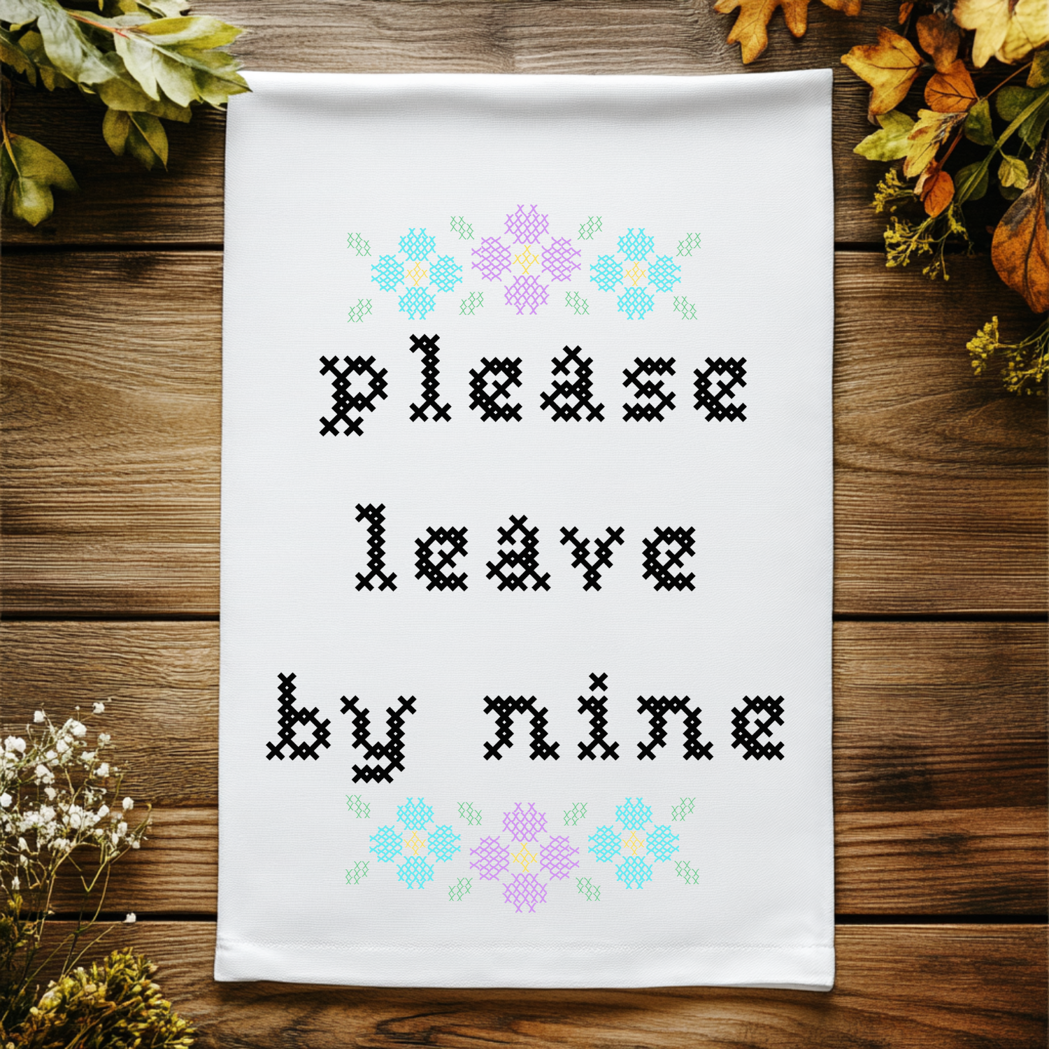 Leave By Nine Cross Stitch Kitchen Towel