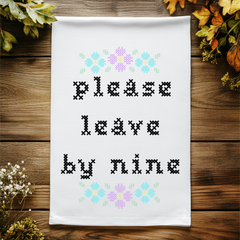 Leave By Nine Cross Stitch Kitchen Towel