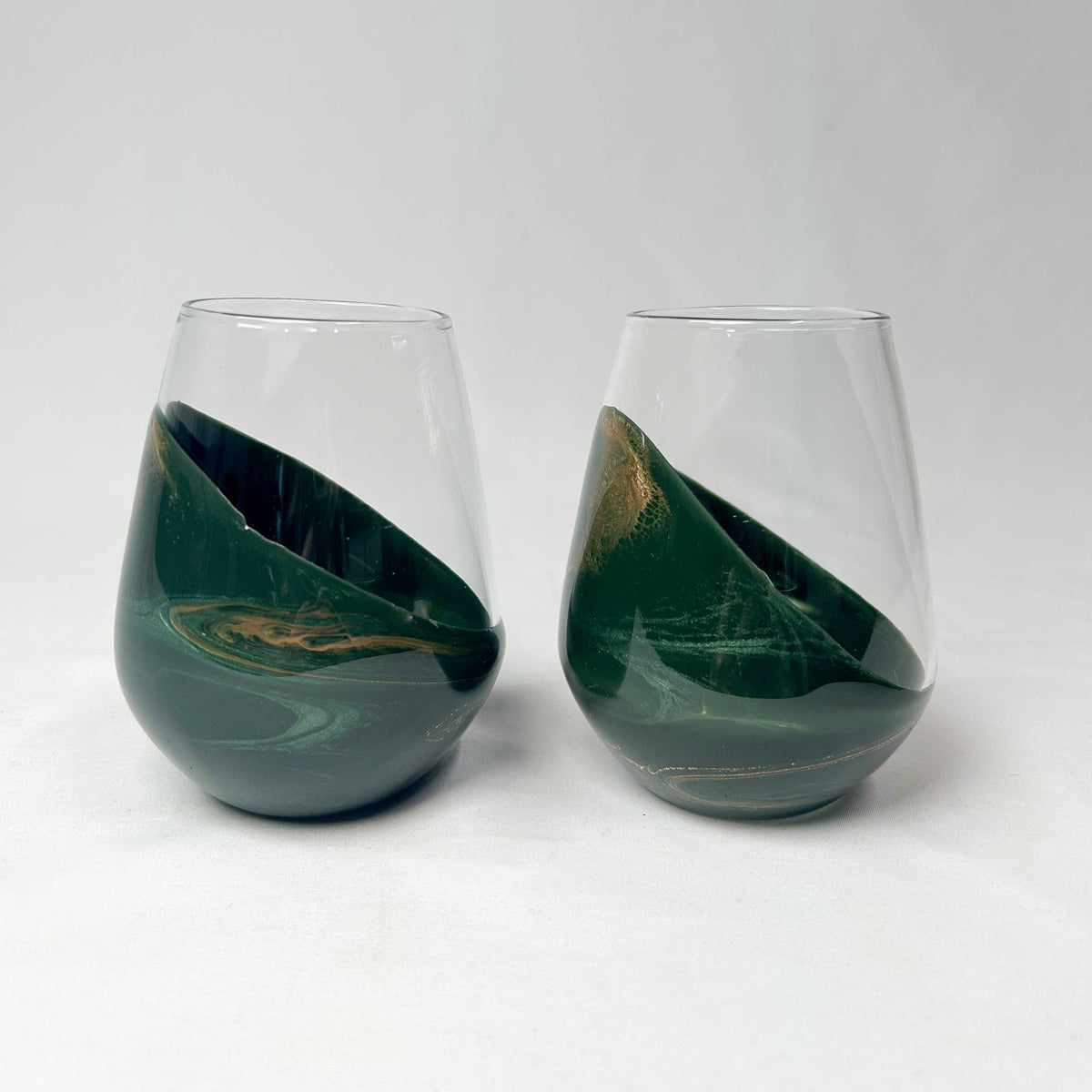 Emerald Marbled Stemless Wine Glass Set
