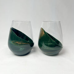 Emerald Marbled Stemless Wine Glass Set