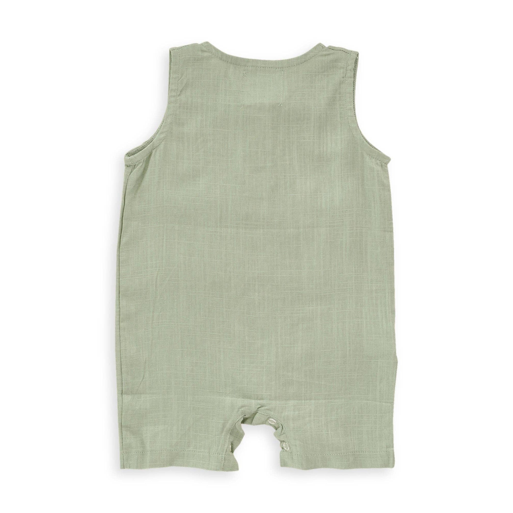 Green Crop Linen Baby Romper