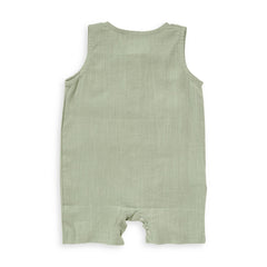 Green Crop Linen Baby Romper
