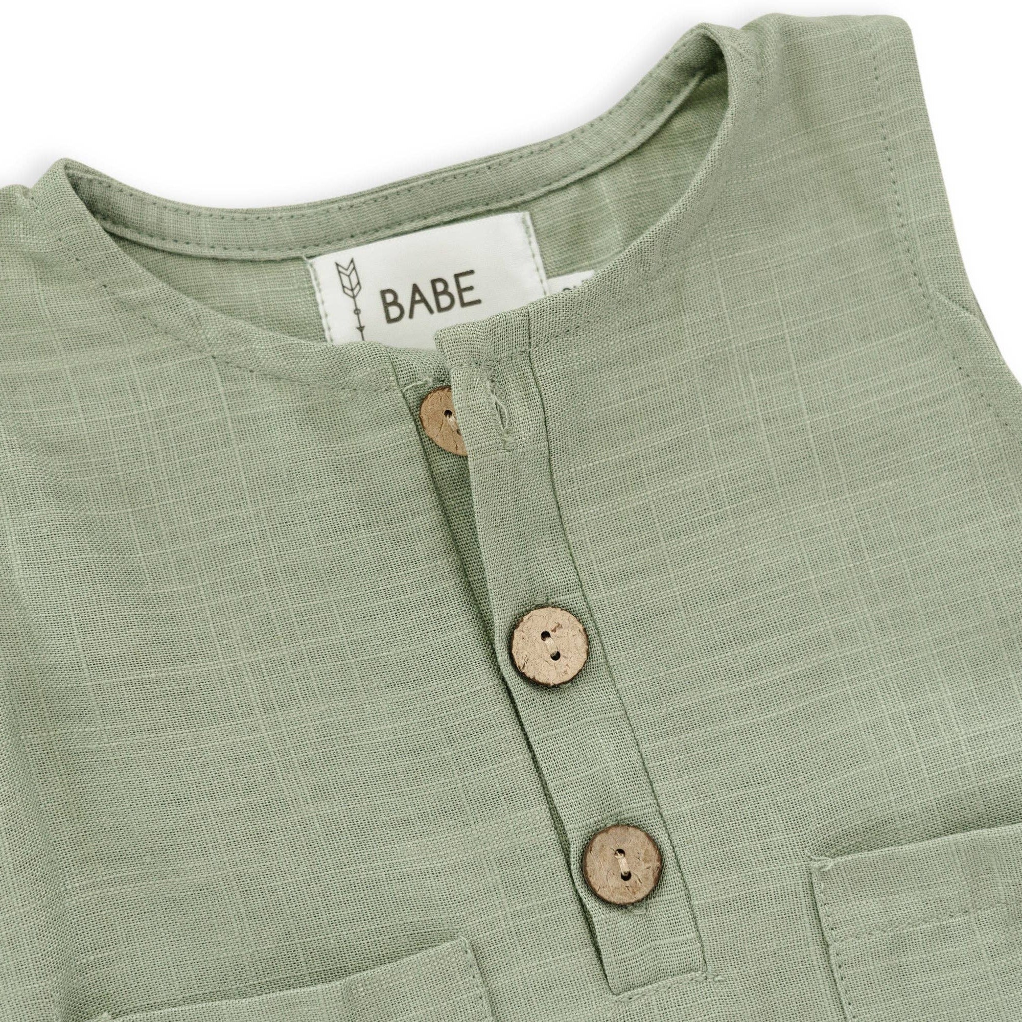 Green Crop Linen Baby Romper