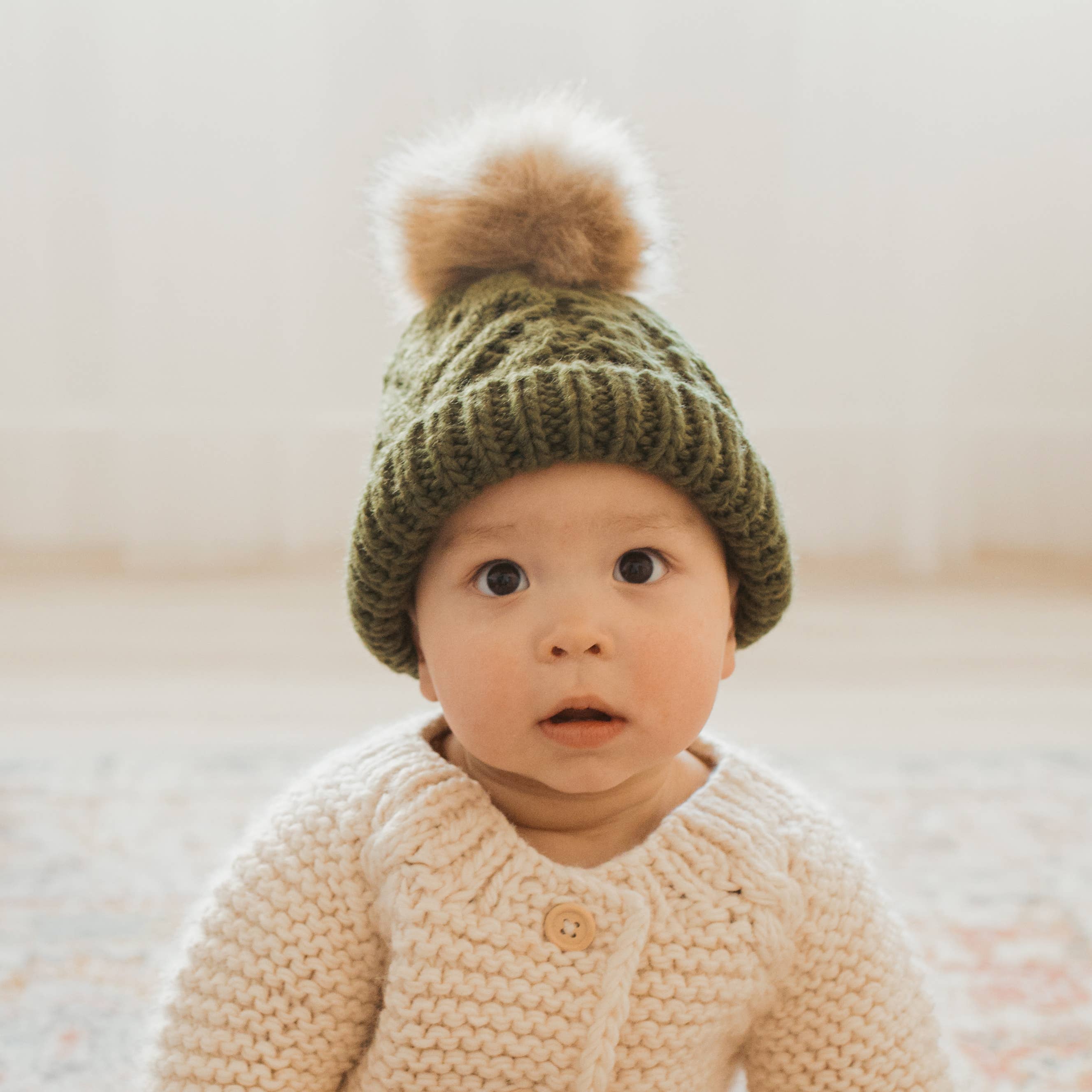 Mossy Pom Pom Beanie Hat for Baby & Kids