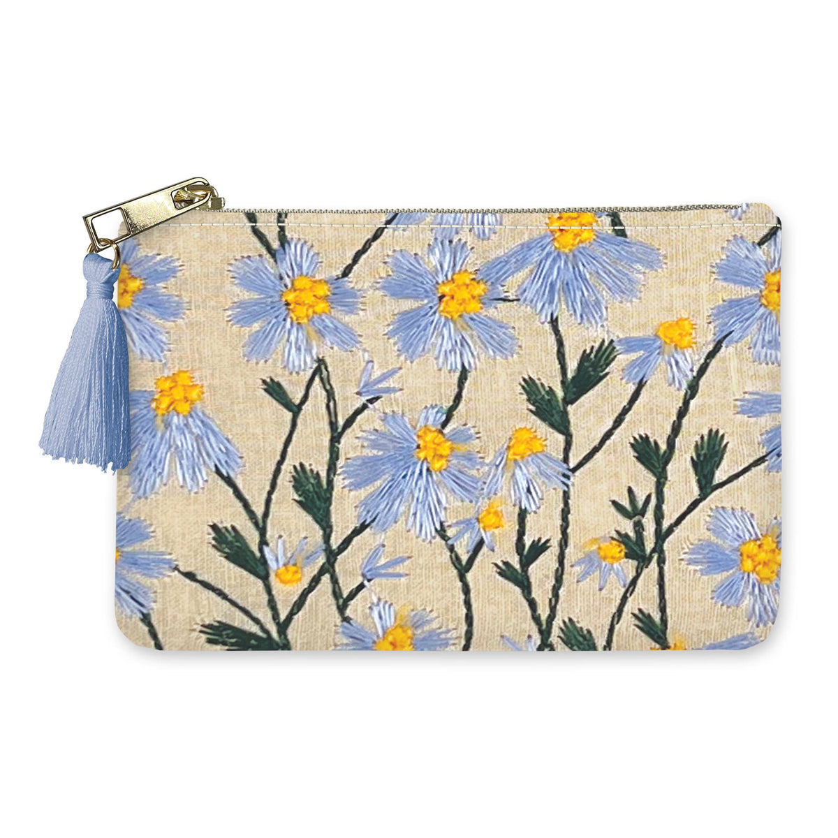 Embroidered Periwinkle Pouch