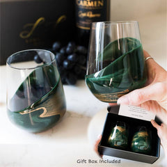 Emerald Marbled Stemless Wine Glass Set