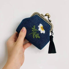 Daisy Embroidered Denim Coin Purse